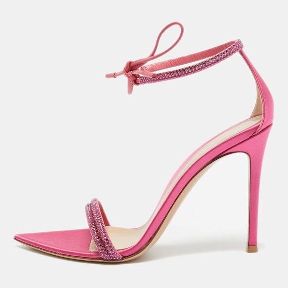 Gianvito Rossi Pink Satin Embellished Montecarlo Sandals Size 38.5 - Picture 1 of 4
